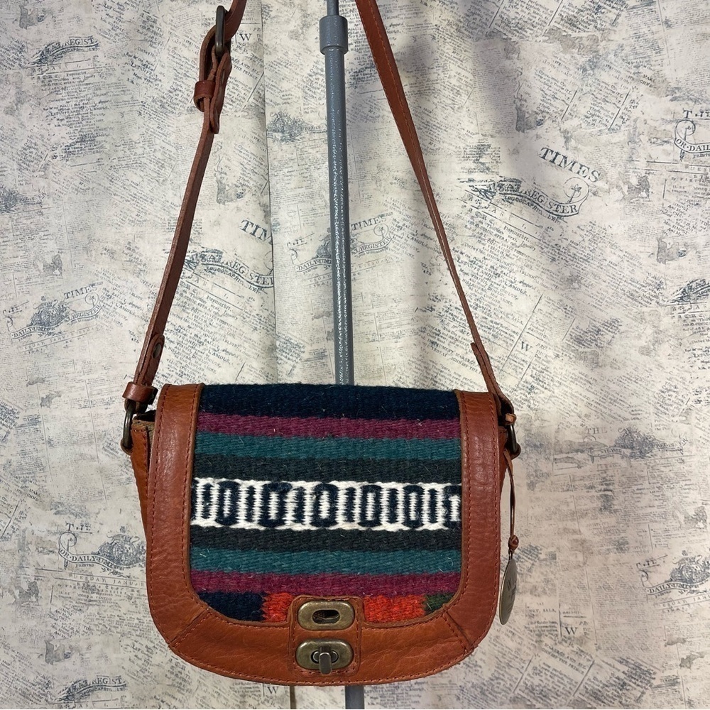 Will Leather Goods Southwestern Woven Carpet Canvas Leather Crossbody Messenger